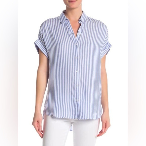 beachlunchlounge Tops - beachlunchlounge Blue and White Striped Button Down Shirt